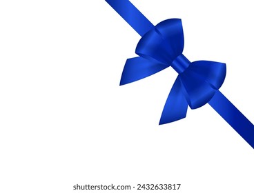 Blue Ribbon Bow. Vector Illustration Isolated on White Background. 