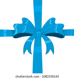 Blue ribbon bow wrapped over giftbox. Vector 3d illustration isolated on white background