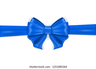 Blue ribbon bow wrapping. Vector 3d illustration isolated on white background