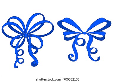 Blue ribbon bows. Vector illustration isolated on white background