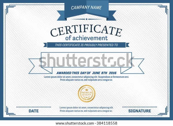 Blue Ribbon Certificate White Background Template: เวกเตอร์สต็อก (ปลอด ...