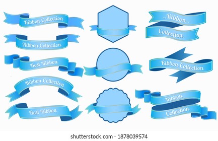 Blue ribbon and flat banners set. 