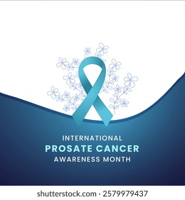 blue ribbon with flower awareness graphic for International Prostate Cancer Awareness Month banner