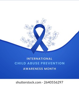 Blue ribbon with flower awareness graphic for International Child Abuse Prevention Awareness Month.