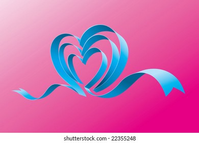 Blue ribbon form a love shape ready to use during valentine holiday celebration.