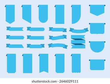 Blue ribbon graphic in flat design. Empty space for text and great for labels, flags, or banners.