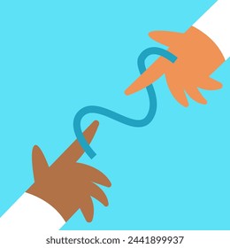 Blue ribbon with hands for prostate cancer awareness. Flat vector illustration.