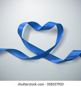 Blue Ribbon Heart. Vector Illustration Of Looping Ribbon. Valentines Day Or Medical Concept