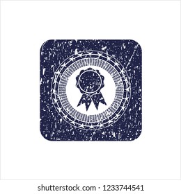 Blue ribbon icon inside distressed rubber seal
