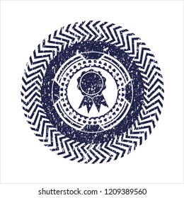 Blue ribbon icon inside grunge stamp