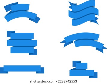 Blue ribbon isolated on white background, Realistic Blue bow shiny satin, Blue ribbons set.Vector ribbon banners, Blue blank price tags, labels or badges. Ribbon banners for adwertising, Vector banner