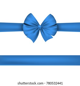 Blue ribbon isolated on white background. Beautiful festive bow. Vector illustration