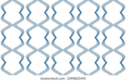 cinta azul sobre fondo blanco, patrón sin soldadura con ondas azules repetidas como línea de banda vertical, diseño de imagen completa para impresión de tela
