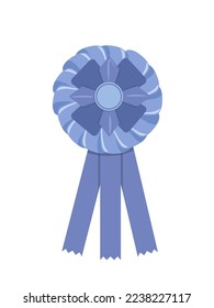 Blue ribbon rosette for dog winner. Cartoon, flat. Isolated vector illustration eps