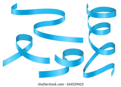 Blue ribbon scrolls. Shiny decorations. Vector 3d illustration isolated on white background