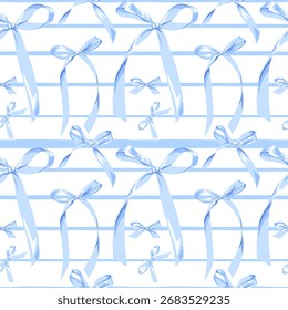 Cinta azul sin patrón. Elegante arco y fondo de Vector a rayas