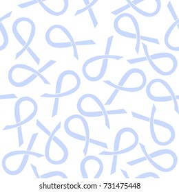 Blue ribbon seamless pattern. Prostate cancer symbol. Vector hand drawn illustration.