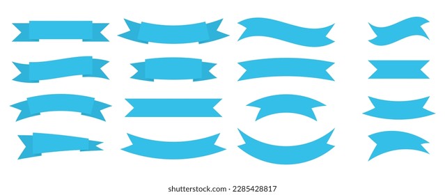 Blue ribbon set. Banner symbol set. Vector illustration isolated on white.