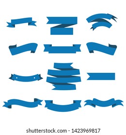 Blue Ribbon Set InIsolated White Background, Vector Illustration