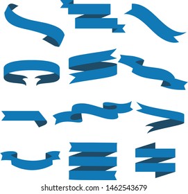 Blue Ribbon Set InIsolated White Background, Vector Illustration