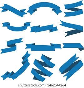Blue Ribbon Set InIsolated White Background, Vector Illustration