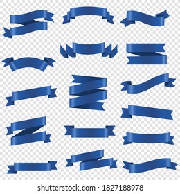 Blue Ribbon Set Isolated Transparent Background, Vector Illustration