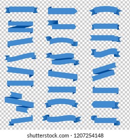 Blue Ribbon Set In Transparent Background With Gradient Mesh, Vector Illustration