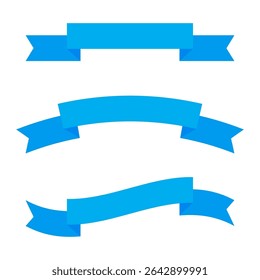 Blue ribbon set. Vector curved banners. Smooth banner shapes. Decorative flat form.