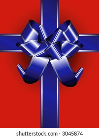 Blue ribbon with silver lines on a red package - easy to modify - simply extend the vertical or horizontal ribbon for placement in corners etc.