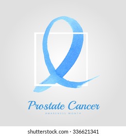 Blue ribbon, symbol of the fight against prostate cancer in a watercolor style. Vector.