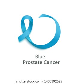 Blue ribbon the symbol of the world prostate cancer awareness day in november, 3d vector illustration isolated on white background. Health Care and support campaign icon.