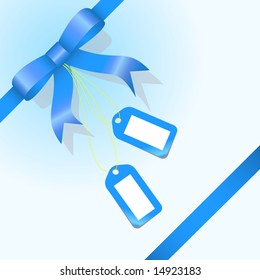 blue ribbon with two labels
