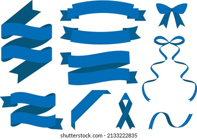 Blue ribbon vector image banner set.