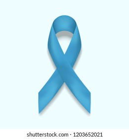 Blue ribbon vector isolated on background. Prostate cancer awareness symbol in november. Realistic blue ribbon. Vector illustration.