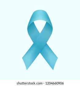 Blue ribbon vector isolated on background. Prostate cancer awareness symbol in november. Realistic blue ribbon. Vector illustration.