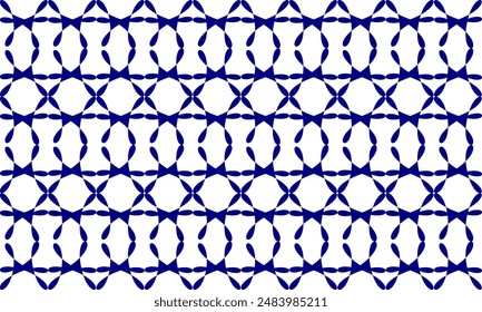 Blue ribbon wave diamond on white background, seamless pattern with repeat blue wave line net, replete image design for fabric printing patter, oval diamond flower patter