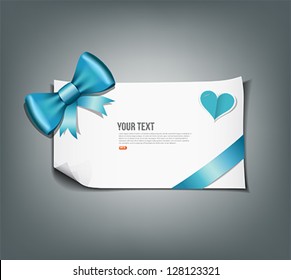 Blue ribbon and white paper design background, vector illustration