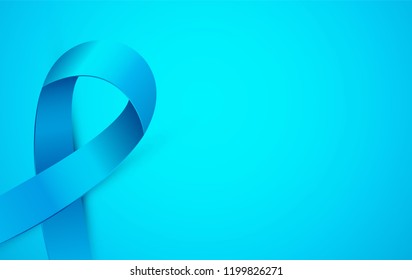 Blue ribbon to World Prostate Cancer Awareness month. Men healthcare medical banner concept with a place for text. Vector illustration EPS 10 file.