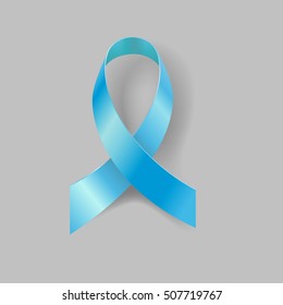 Blue Ribbon. World Prostate Cancer Day concept. Vector Illustration. Menas healthcare concept, Prostate cancer ribbon awareness on blue background. Light blue ribbon with mustache.
