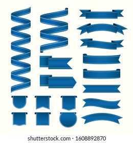 Blue ribbons and banner with white line.Flat vector design style.