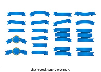 Blue ribbons banners. Set of ribbons. Vector stock illustration.