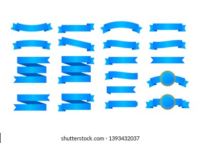 Blue ribbons banners. Set of ribbons. Vector illustration.