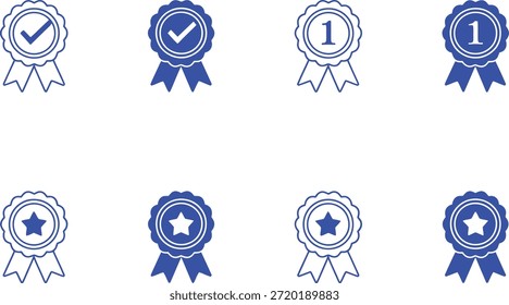 Blue ribbons with checkmark number one and star