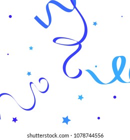 Blue ribbons confetti background. Fallen vector background. Blue geometric stars and ribbons explosion for invitation card. New year, christmas and birthday celebration template. Abstract background.