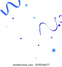 Blue ribbons confetti background. Fallen vector background. Blue geometric stars and ribbons explosion for invitation card. New year, christmas and birthday celebration template. Abstract background.
