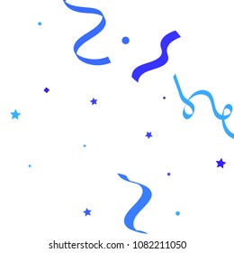 Blue ribbons confetti background. Fallen vector background. Blue geometric stars and ribbons explosion for invitation card. New year, christmas and birthday celebration template. Abstract background.