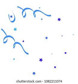 Blue ribbons confetti background. Fallen vector background. Blue geometric stars and ribbons explosion for invitation card. New year, christmas and birthday celebration template. Abstract background.
