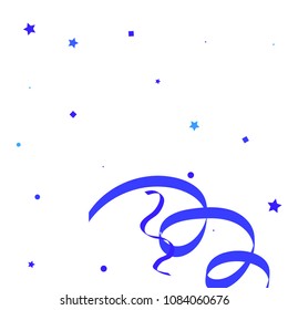 Blue ribbons confetti background. Fallen vector background. Blue geometric stars and ribbons explosion for invitation card. New year, christmas and birthday celebration template. Abstract background.