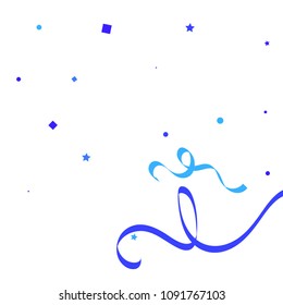 Blue ribbons confetti background. Fallen vector background. Blue geometric stars and ribbons explosion for invitation card. New year, christmas and birthday celebration template. Abstract background.