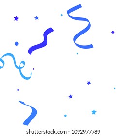 Blue ribbons confetti background. Fallen vector background. Blue geometric stars and ribbons explosion for invitation card. New year, christmas and birthday celebration template. Abstract background.